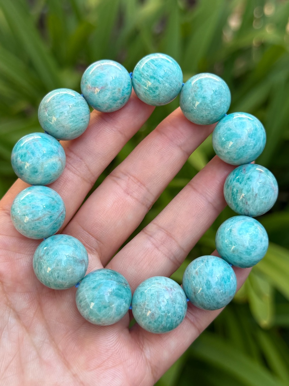 17.5mm stretchable chunky Amazonite Beaded Bracelet 1593